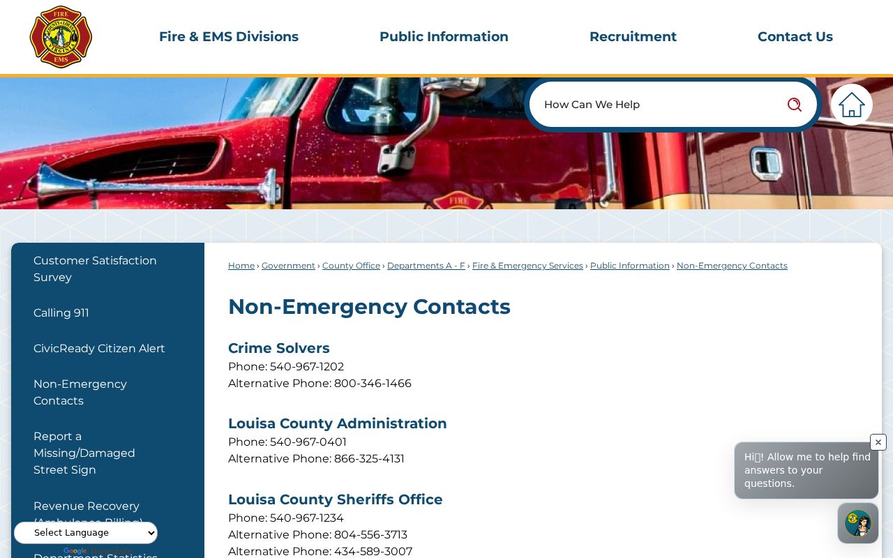 Louisa County municipal warrant routing through public Sheriff and town contact listings