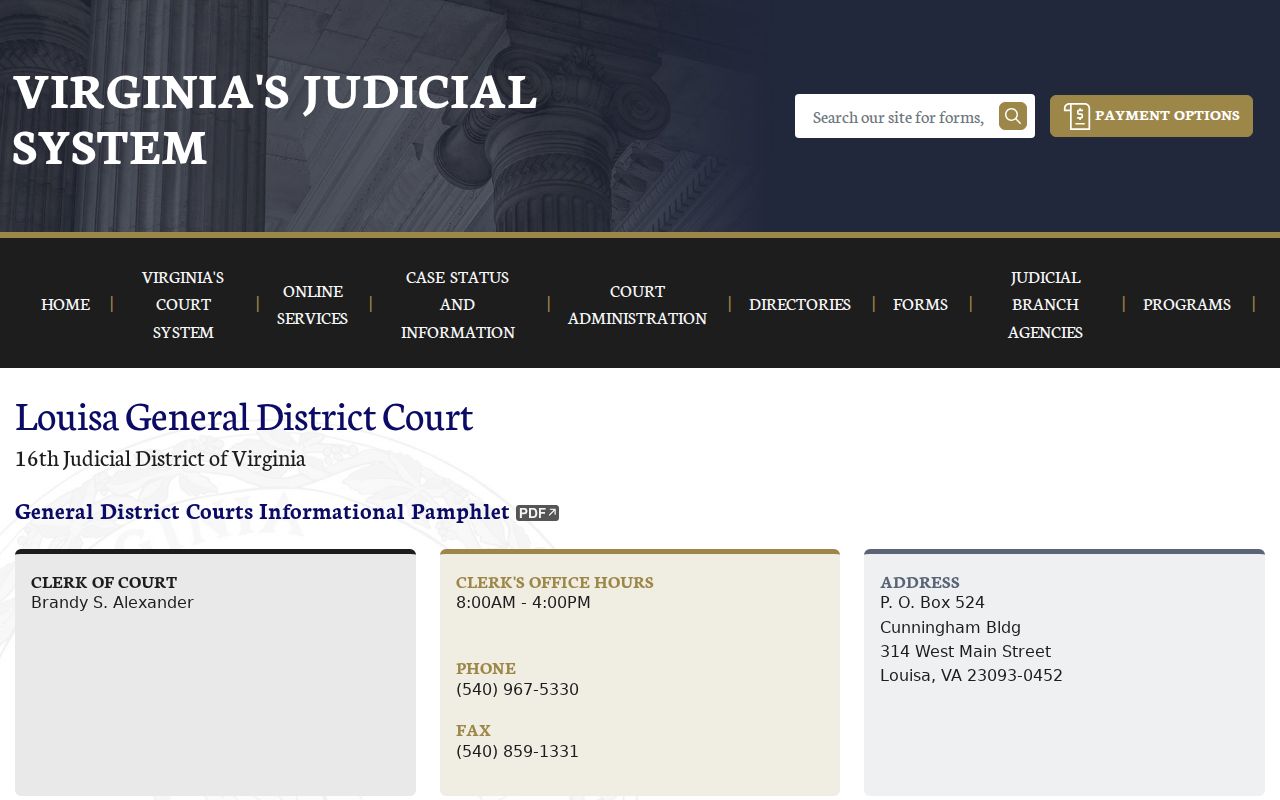 Louisa County bench warrant docket routing by agency at General District Court