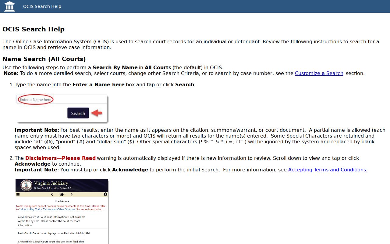 Louisa County court case search controls for locating a docket, not confirming a warrant