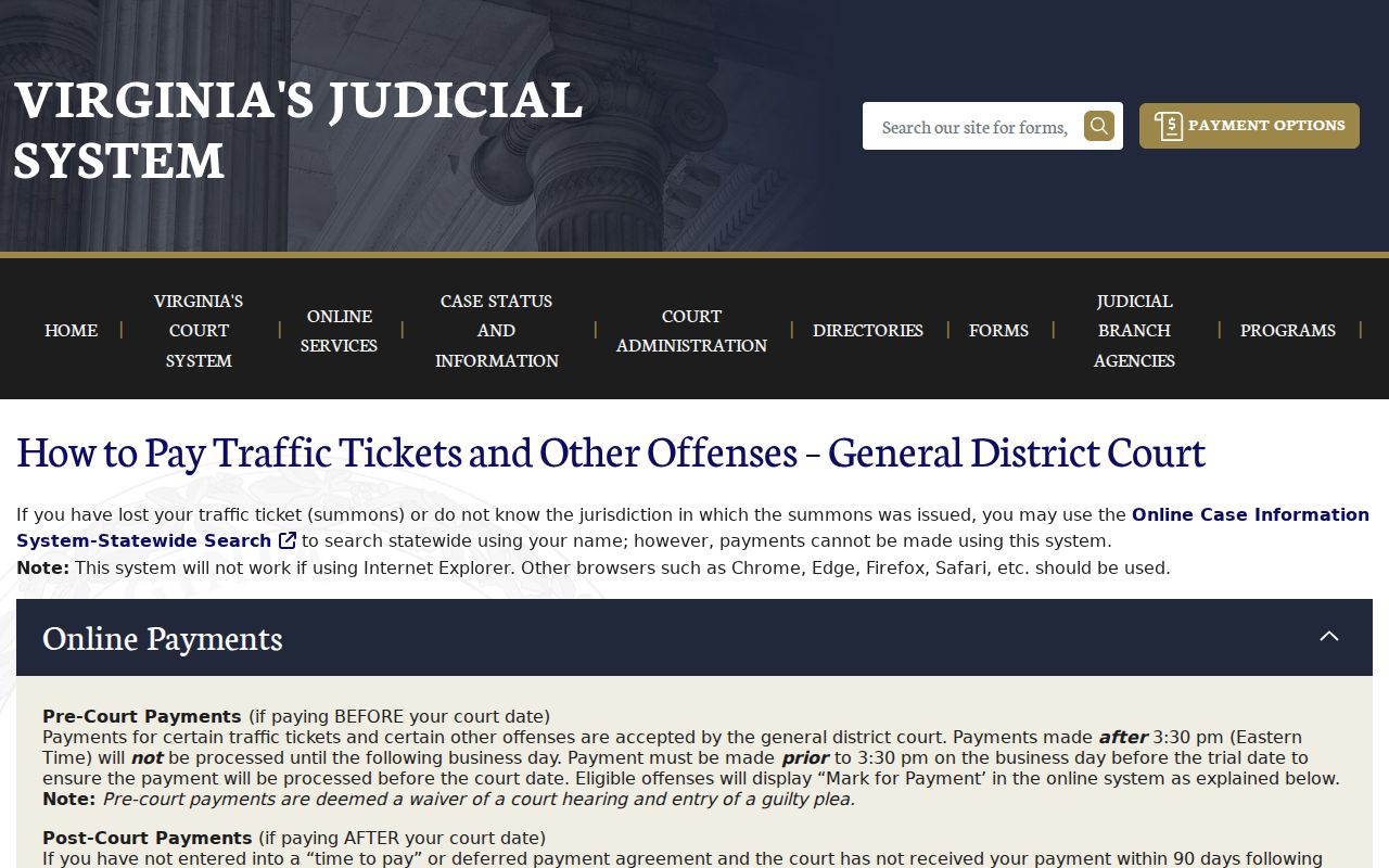 Louisa County traffic warrant ticket search and court payment reference