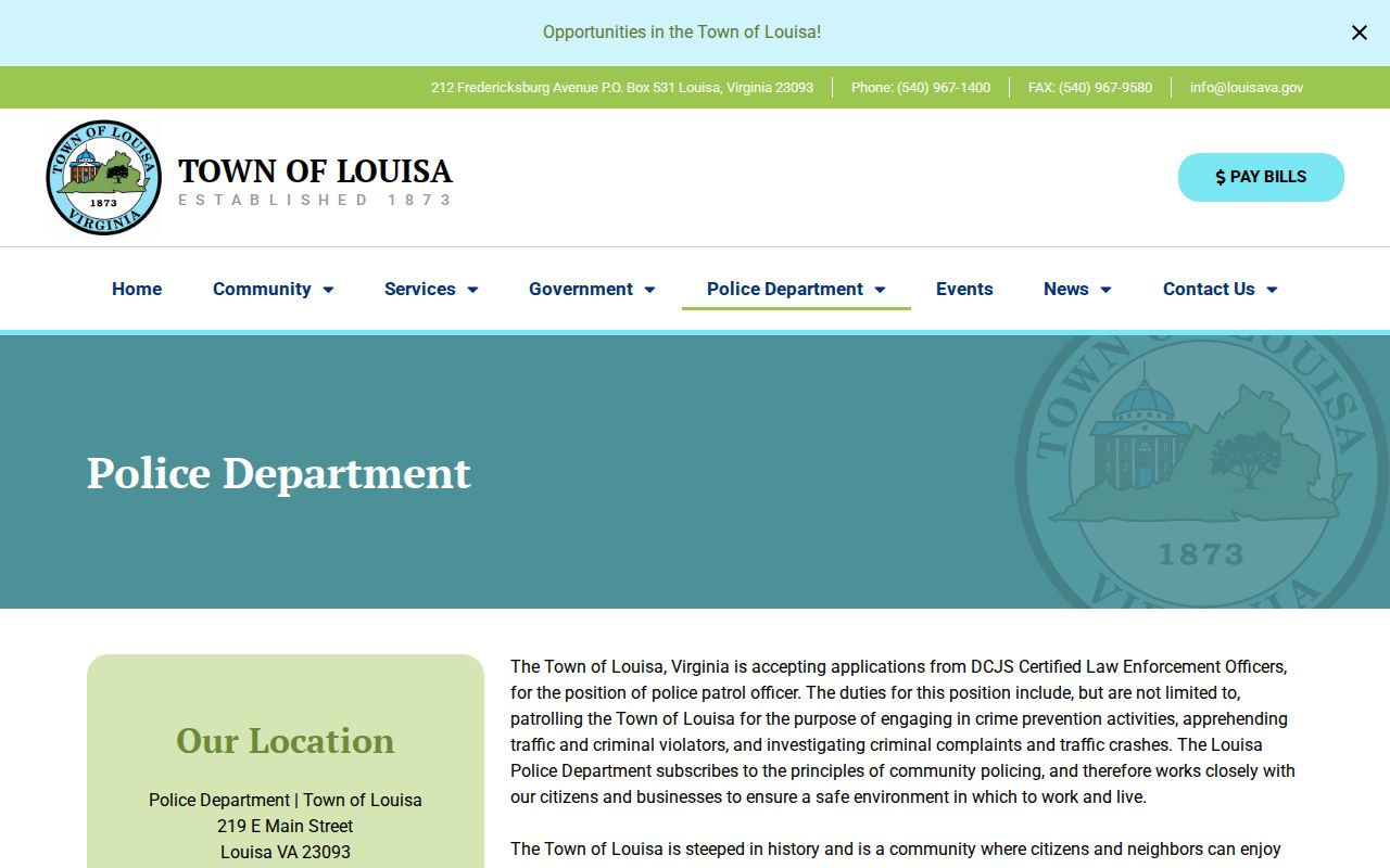 Louisa town warrant routing through the Louisa Police Department