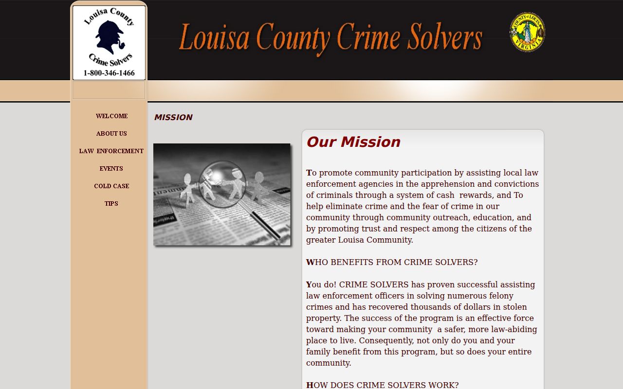 Louisa County Most Wanted tip and anonymous Crime Solvers program information