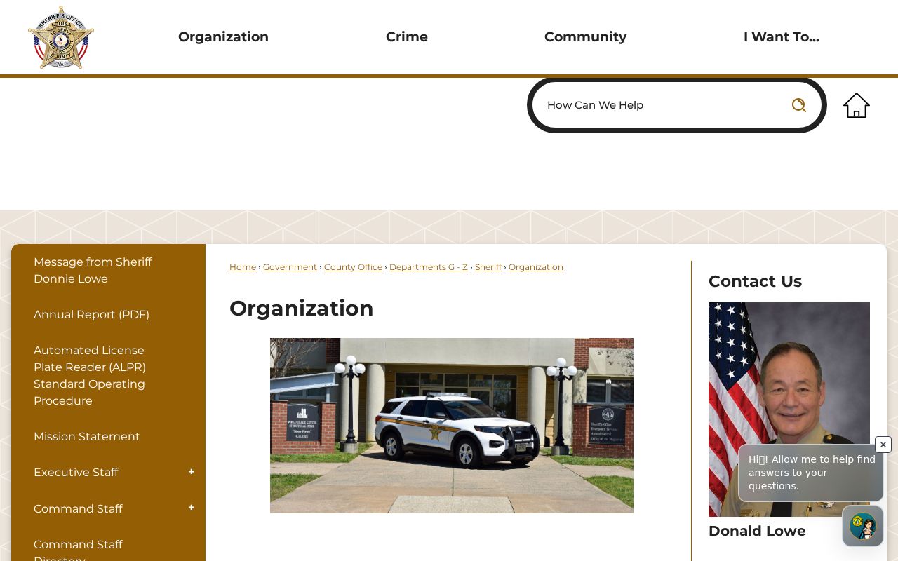 Louisa County warrant records agency structure for patrol and court services
